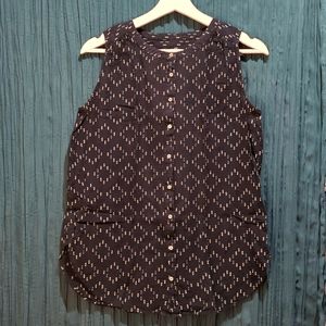 LOFT navy blue chevron clip sleeveless button down blouse
